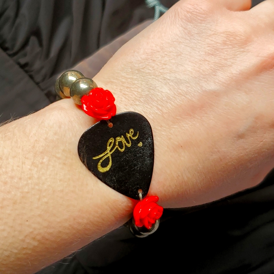Electric Picks Bracelet With Guitar Pick And Roses